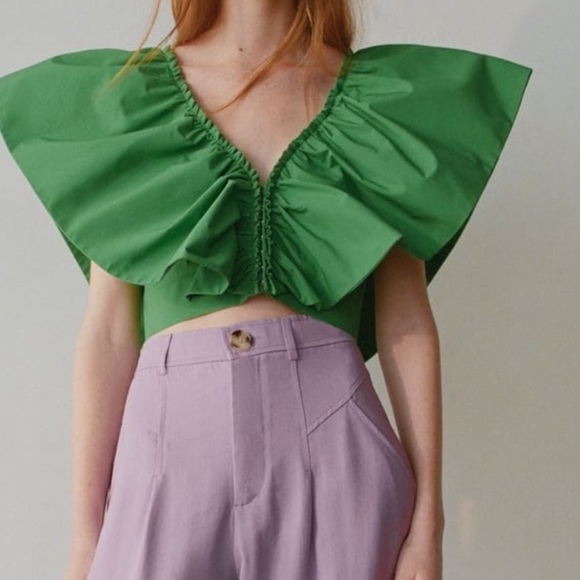 Zara Tops Zara Voluminous Green Top Poshmark